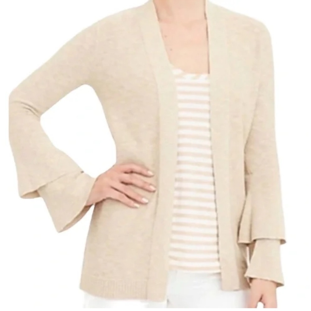 JCrew Factory Tiered Ruffle Bell Sleeve Tan Cardigan